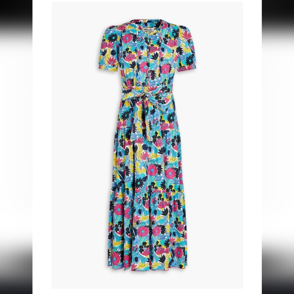 Diane von Furstenberg Frankie Tiered Floral Print Poplin Midi Dress